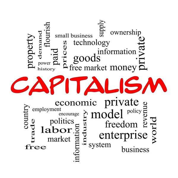 Capitalismo Word Cloud Concept em bonés vermelhos — Fotografia de Stock