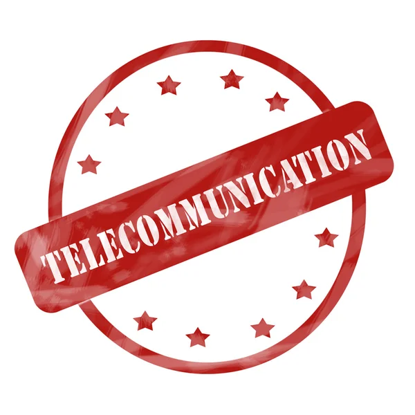 Červené zvětralých telekomunikační razítko kruh a hvězdy — Stock fotografie