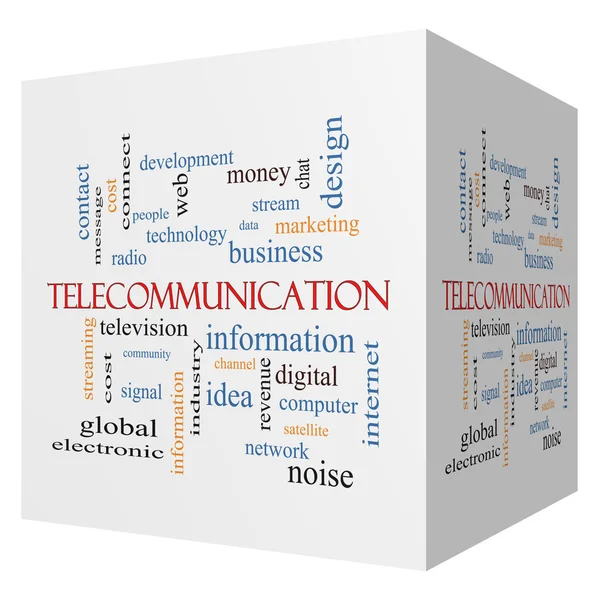 Telekomunikacja 3d sześcian słowo chmura koncepcja — Zdjęcie stockowe