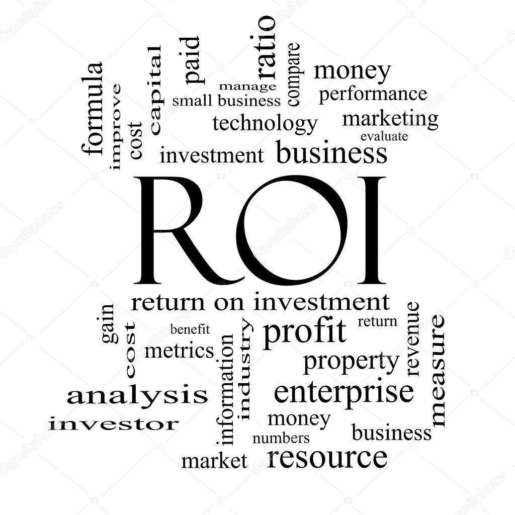 ROI Word Cloud Concept in black and white