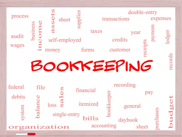 Bookkeeping Word Cloud Concept on a Whiteboard — Stock Photo, Image