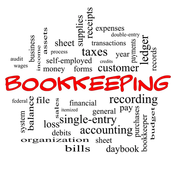 Conceito de nuvem do Word Bookkeeping em tampas vermelhas — Fotografia de Stock