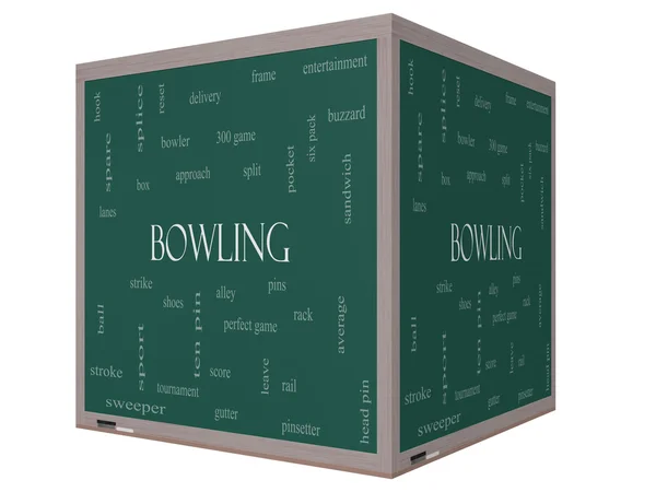 Bowling Word Cloud Concept on a 3D cube Blackboard — Stock Photo, Image