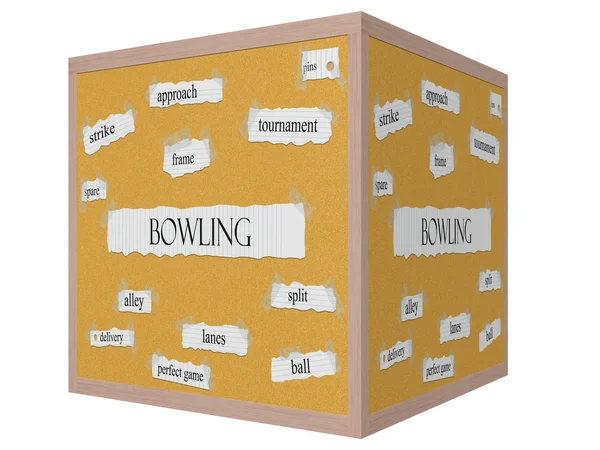 Bowling 3D cubo Corkboard Palavra Conceito — Fotografia de Stock