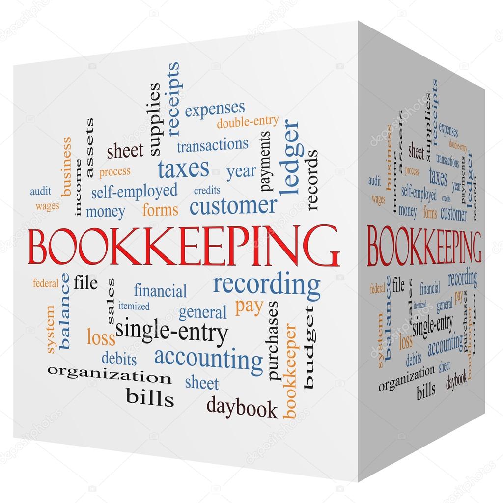 Bookkeeping 3D cube Word Cloud Concept