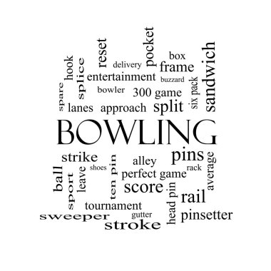 Bowling Word Cloud Concept in black and white clipart