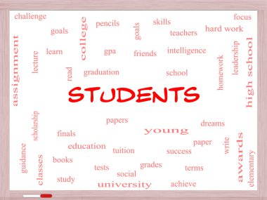 Students Word Cloud Concept on a Whiteboard clipart