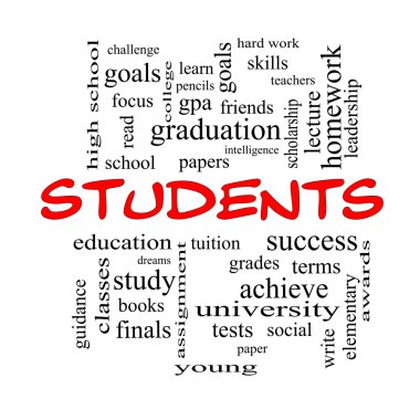 Students Word Cloud Concept in red caps clipart
