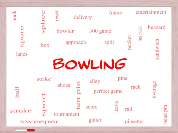 Bowling Word Cloud Concept pe o tablă albă — Fotografie, imagine de stoc