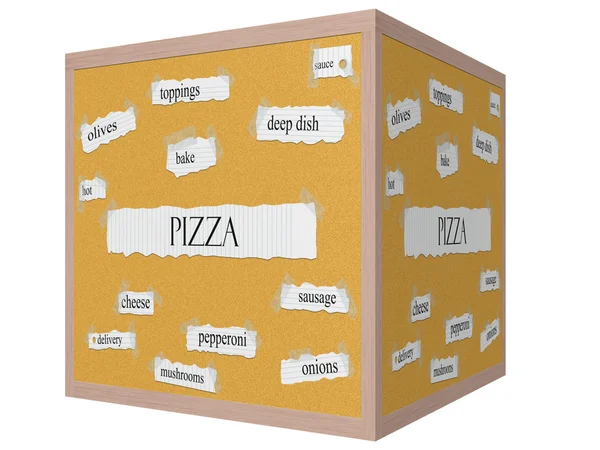Pizza 3D cube Corkboard Word Concept — Stock Photo, Image