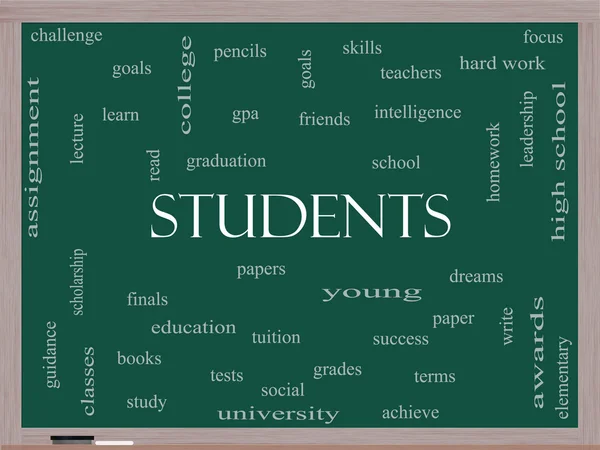 Studenten woord wolk concept op een schoolbord — Stockfoto