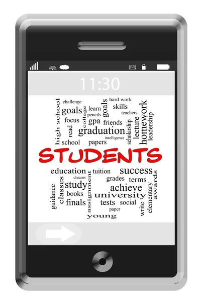 Studenten woord wolk concept op touchscreen telefoon — Stockfoto