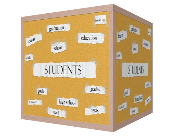 Conceito de palavra do corkboard do cubo 3D dos estudantes — Fotografia de Stock
