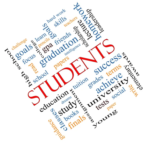 Estudiantes Word Cloud Concept en ángulo — Foto de Stock