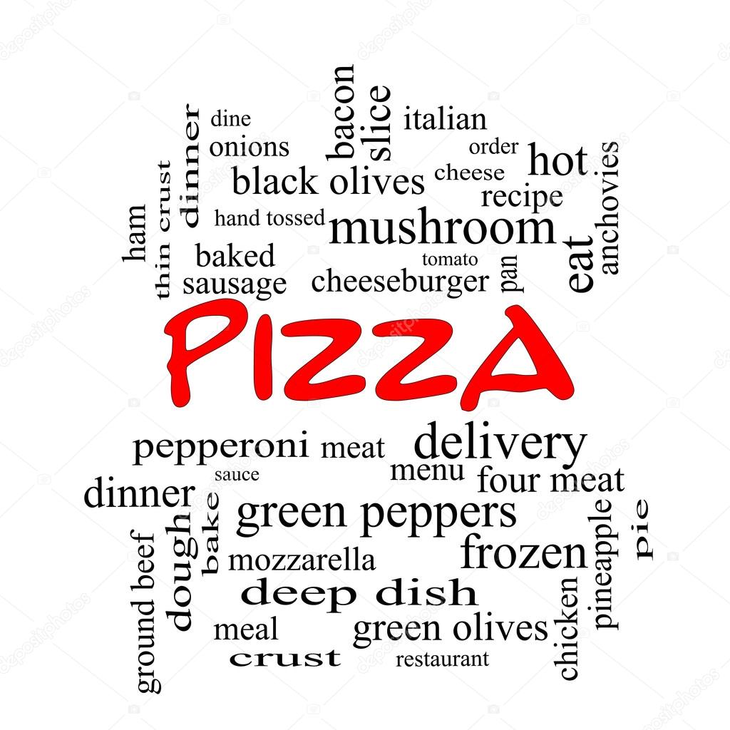 Pizza Word Cloud Concept in red caps