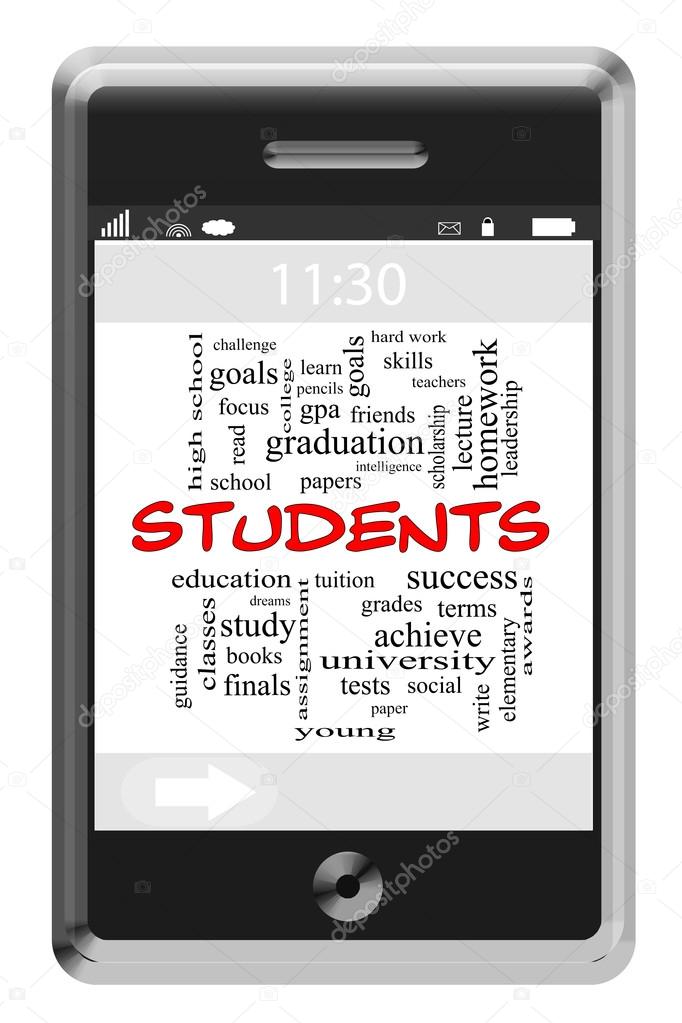 Students Word Cloud Concept on Touchscreen Phone