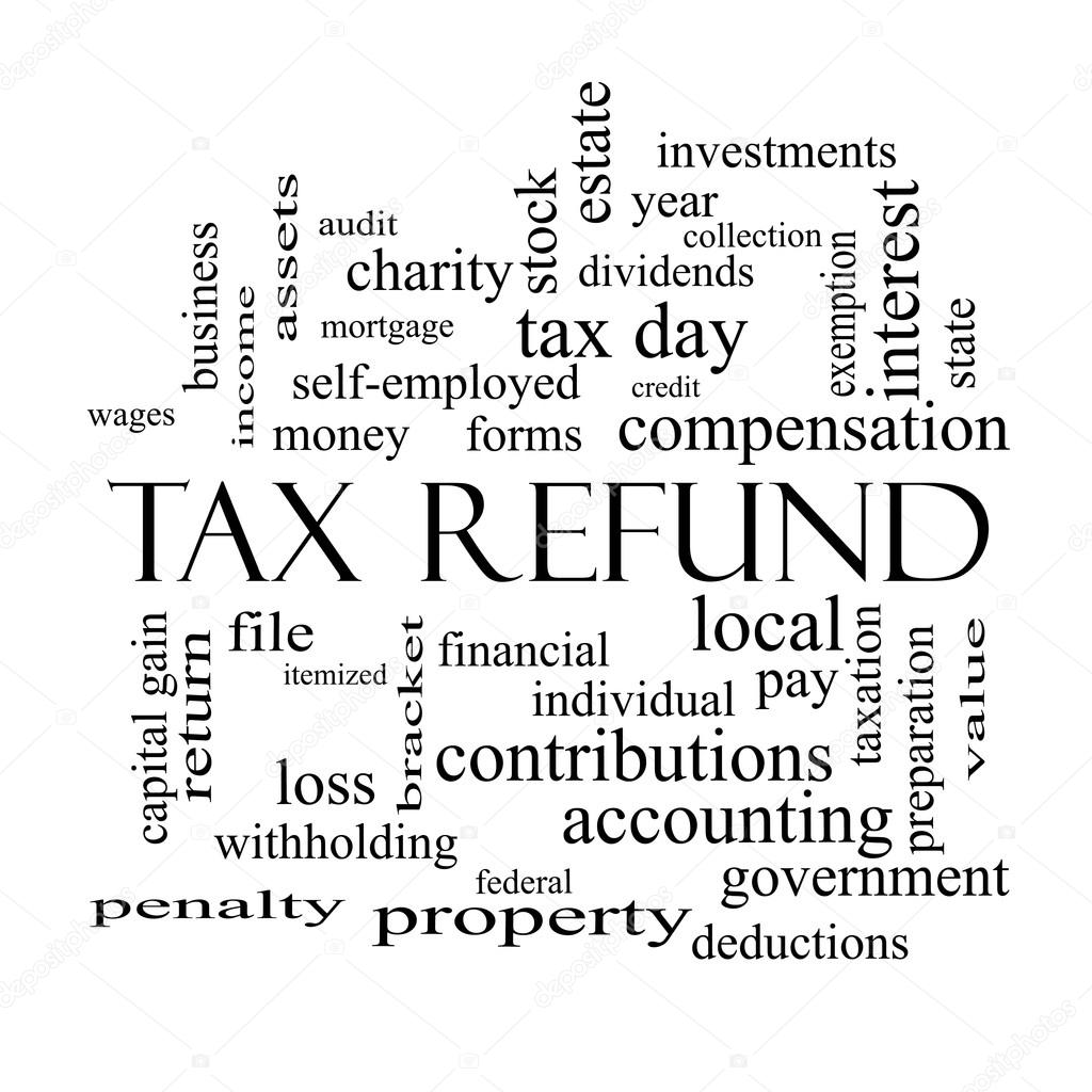 Tax Refund Word Cloud Concept in black and white