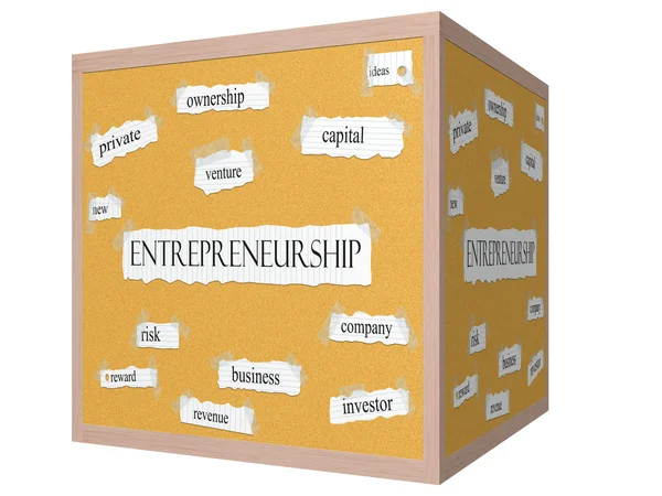 Entrepreneurship 3D cube Corkboard Word Concept — Stock Photo, Image