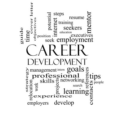 Career Development Word Cloud Concept in black and white clipart