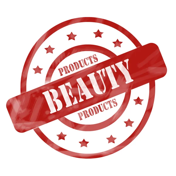 Red Weathered Beauty Products Stamp Circles and Stars — Stock Photo, Image