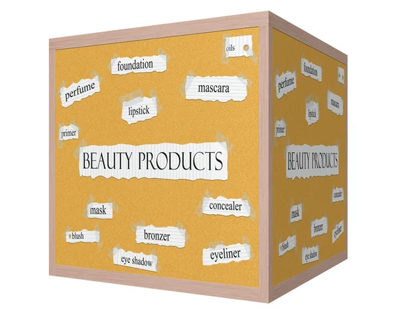Prodotti di bellezza Cubo 3D Corkboard Word Concept — Foto Stock