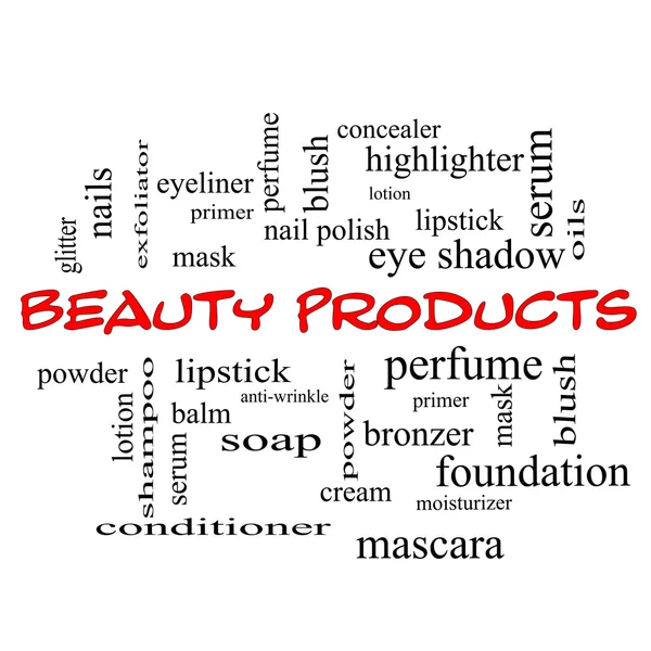 Szépségápolási termékek szó felhő fogalmát a piros paprika — Stock Fotó