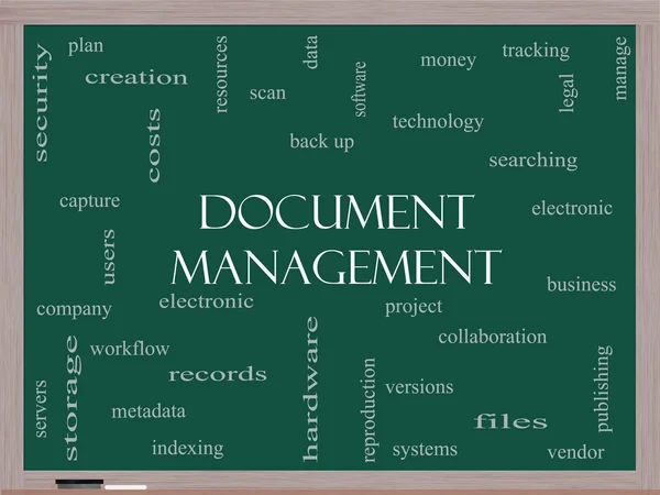 Gestión de documentos Word Cloud Concept en una pizarra — Foto de Stock