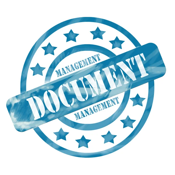 Blue Weathered Document Management Stamp Circles and Stars — Stock Photo, Image