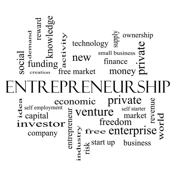 Entrepreneurship Word Cloud Concept in black and white — Stock Photo, Image
