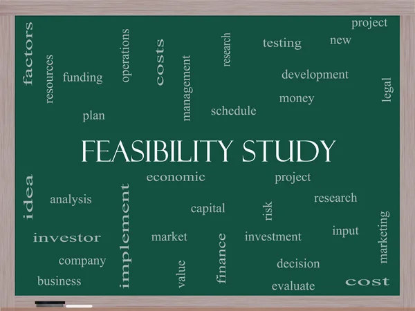 Estudio de factibilidad Word Cloud Concept en una pizarra — Foto de Stock