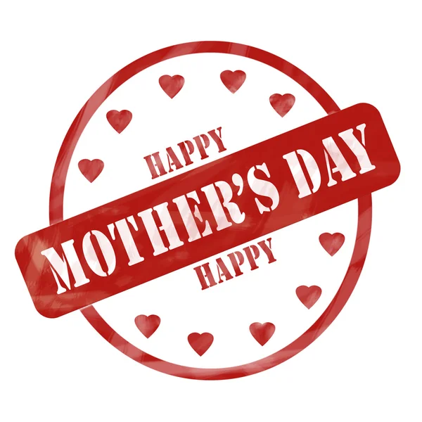 Red Weathered Happy Mother's Day Stamp Circles and Hearts — Stock Photo, Image