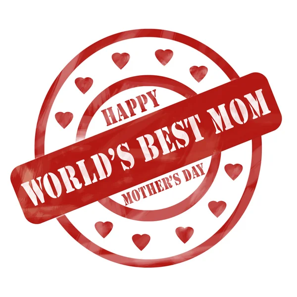 Red Weathered World's Best Mom Happy Mother's Day Stamp Circles and Hearts — Stock Photo, Image