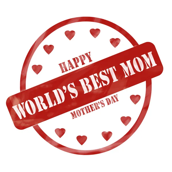 Red Weathered World's Best Mom Happy Mother's Day Stamp Circle and Hearts — Stock Photo, Image