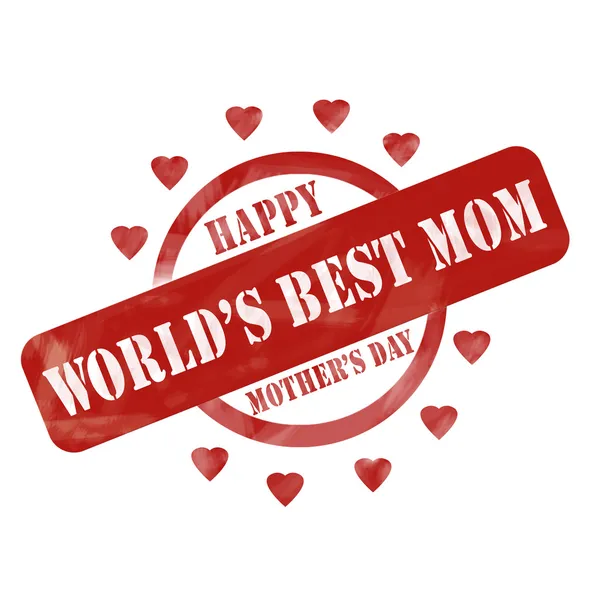 Red Weathered World's Best Mom Happy Mother's Day Stamp Circle and Hearts design — Stock Photo, Image