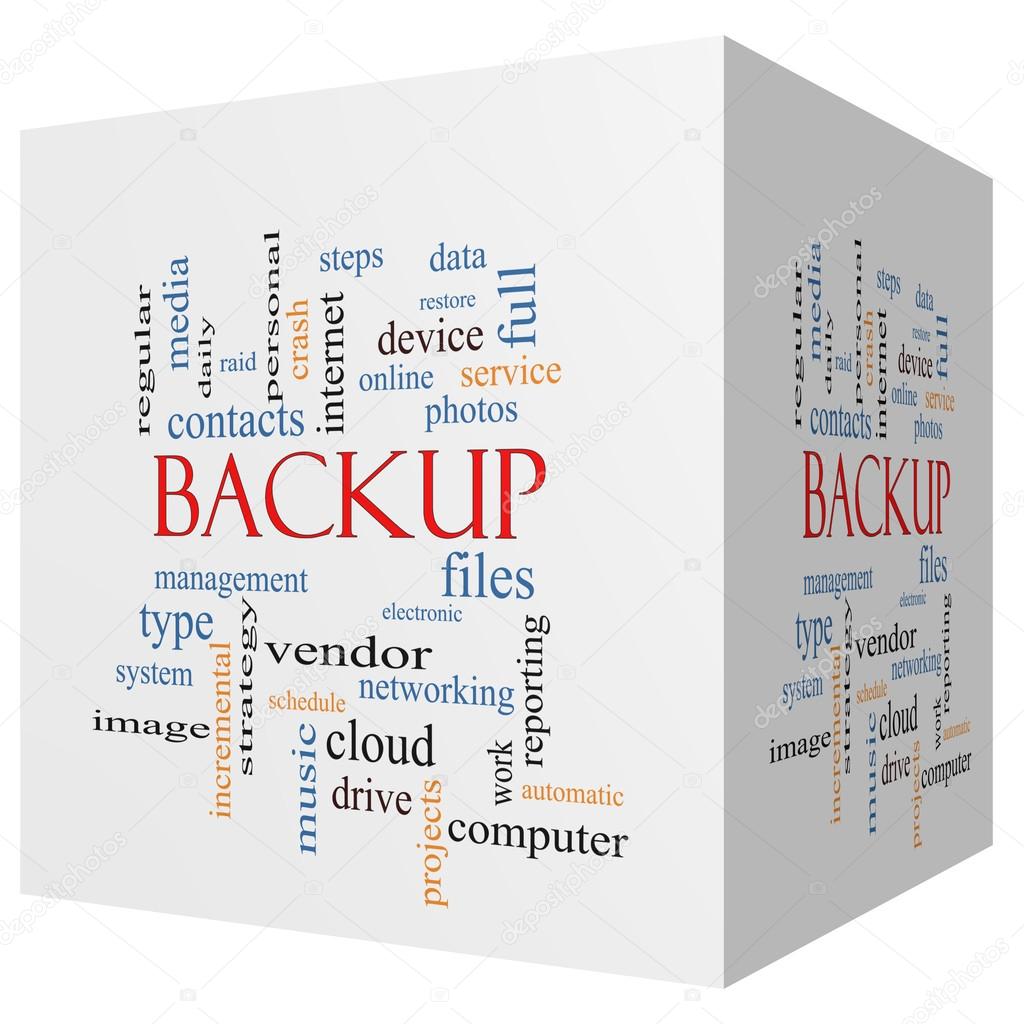 Backup 3D cube Word Cloud Concept