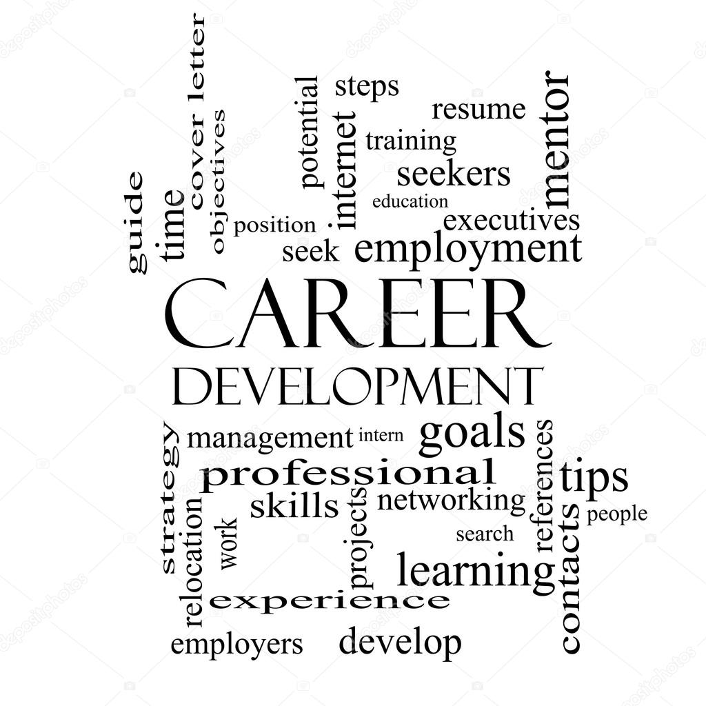 Career Development Word Cloud Concept in black and white