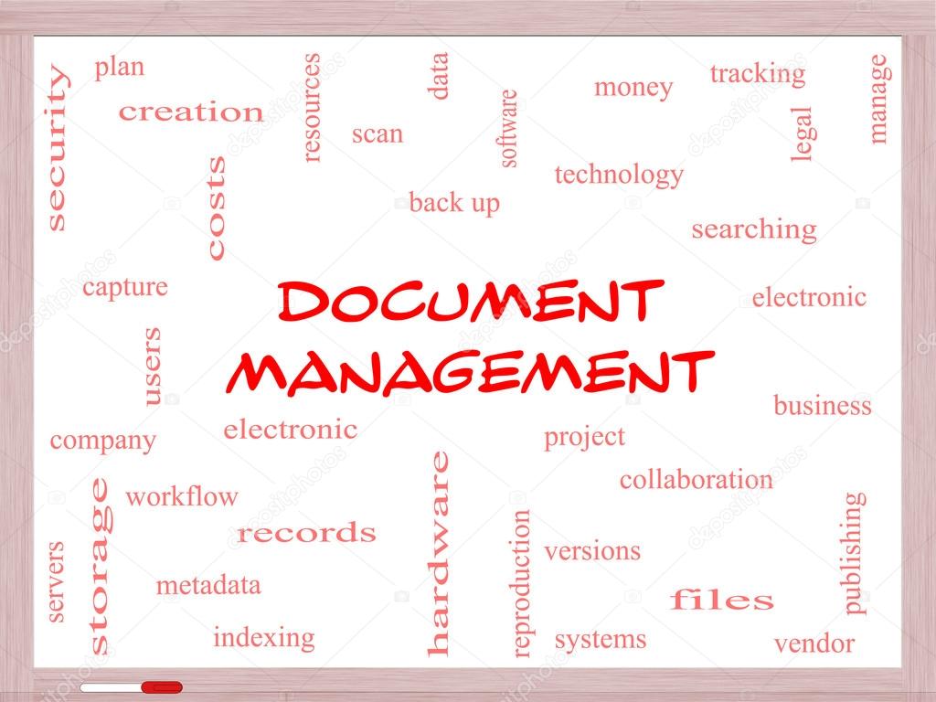 Document Management Word Cloud Concept on a Whiteboard