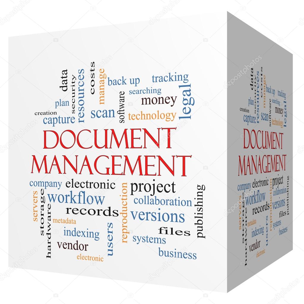 Document Management 3D cube Word Cloud Concept