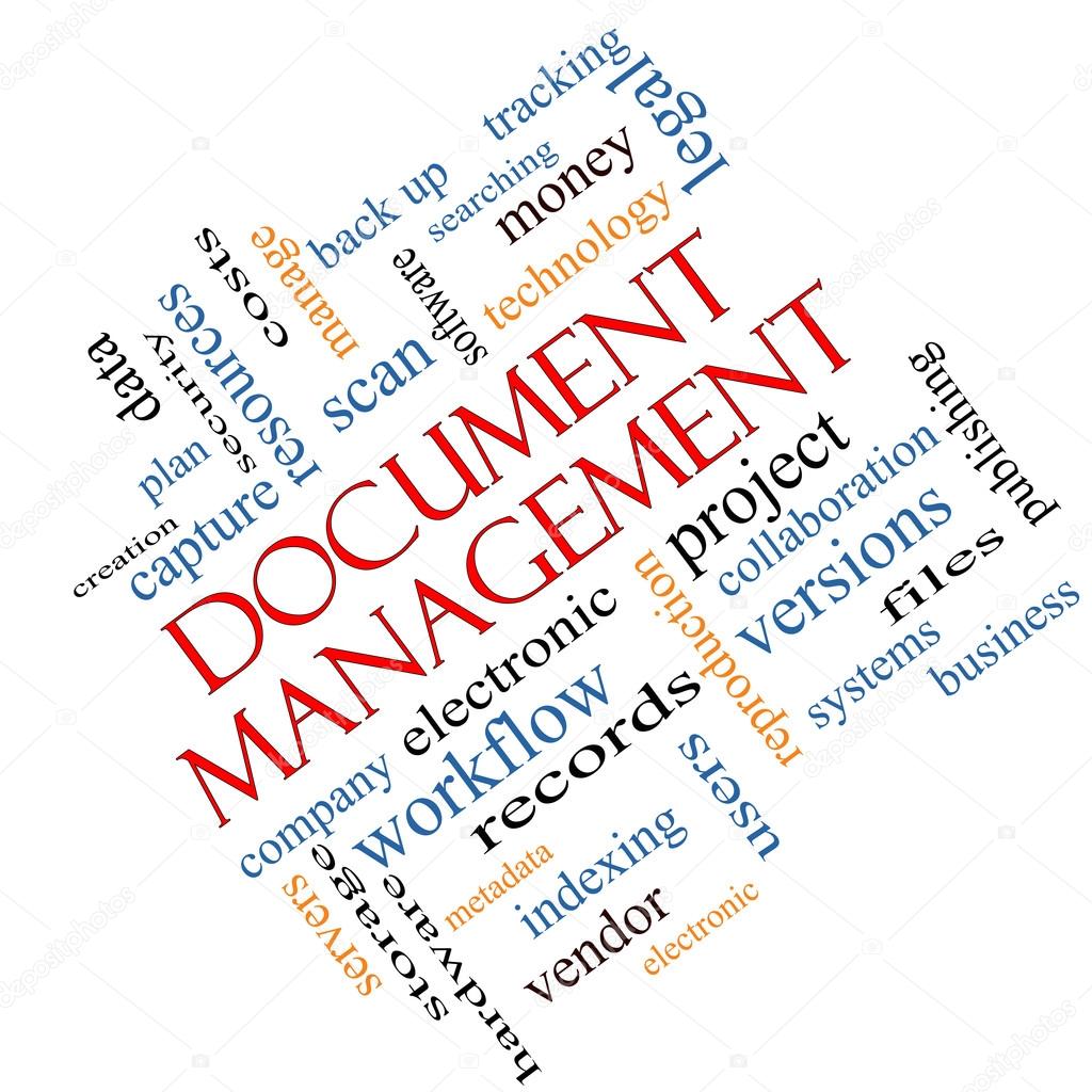 Document Management Word Cloud Concept Angled