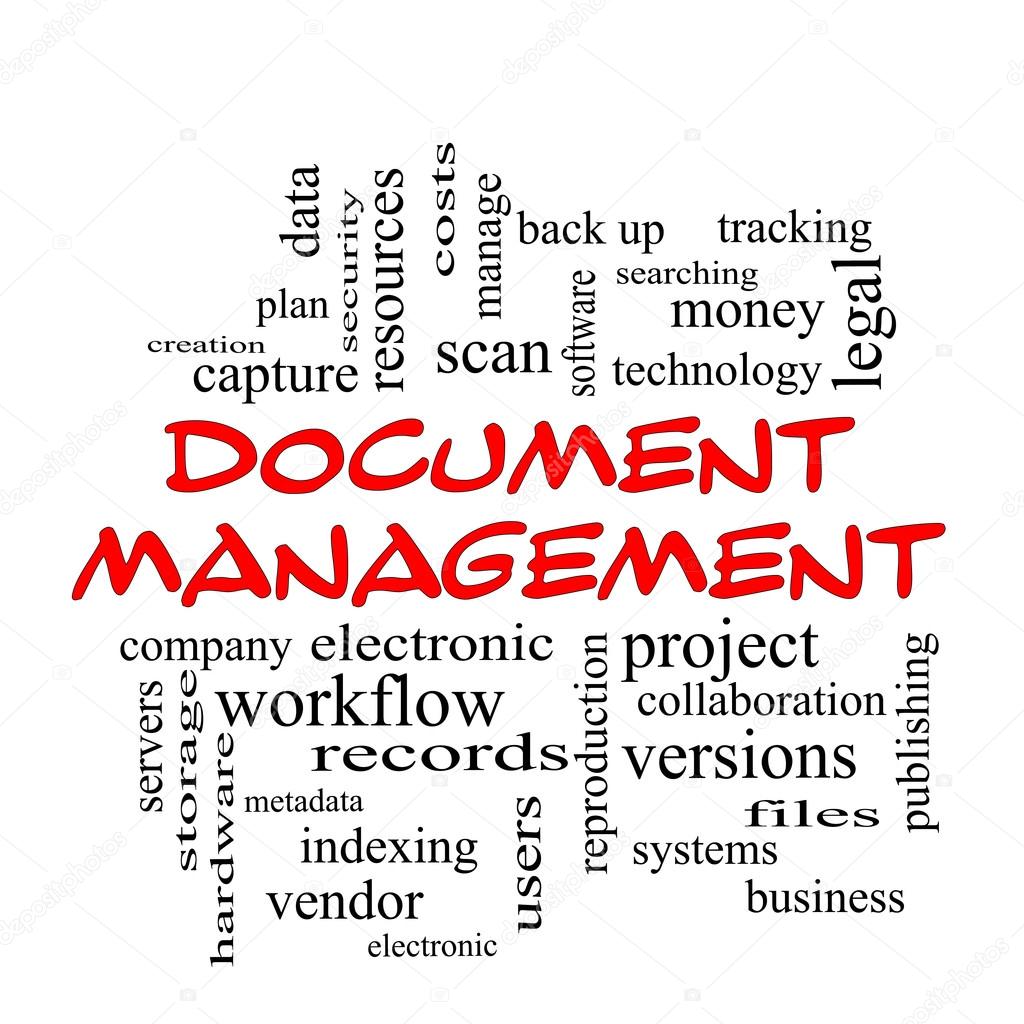 Document Management Word Cloud Concept in red caps