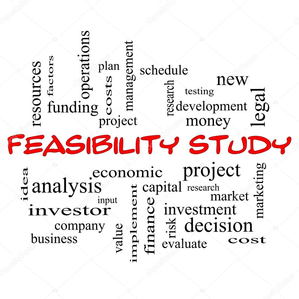 Feasibility Study Word Cloud Concept in red caps