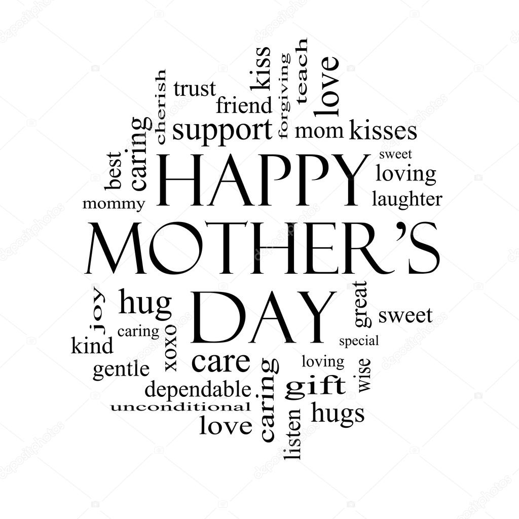 Happy Mother's Day Word Cloud Concept in black and white