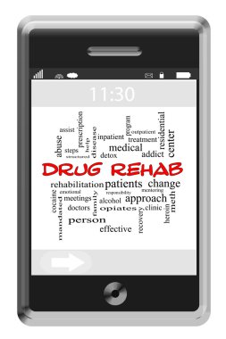 Drug Rehab Word Cloud Concept on Touchscreen Phone clipart