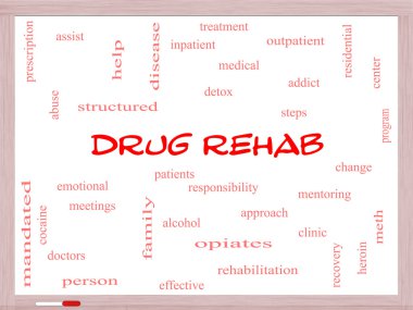 Drug Rehab Word Cloud Concept on a Whiteboard clipart