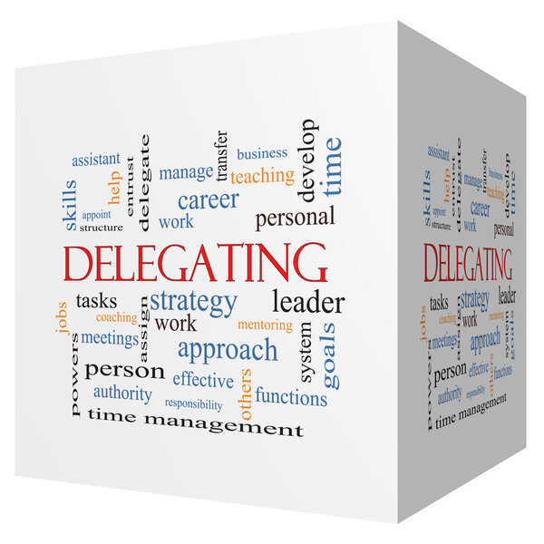 Delegating 3D cube Word Cloud Concept