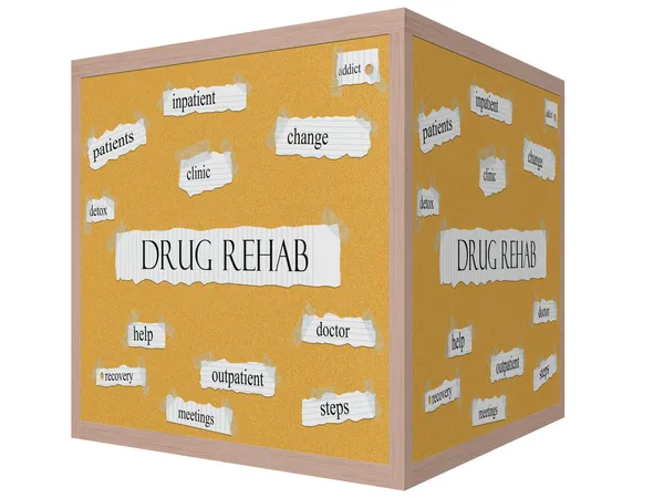 Drug rehab 3d kuben anslagstavlan ordet koncept — Stockfoto