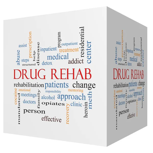 Narkotyków rehabilitacji 3d sześcian słowo chmura koncepcja — Zdjęcie stockowe
