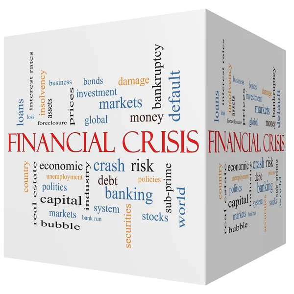 Financial Crisis 3D cube Word Cloud Concept — Stock Photo, Image