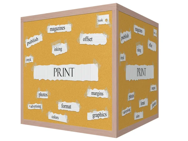Imprimir 3D cubo Corkboard Word Concept — Foto de Stock