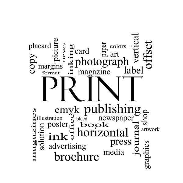 Imprimir Word Cloud Concept en blanco y negro — Foto de Stock